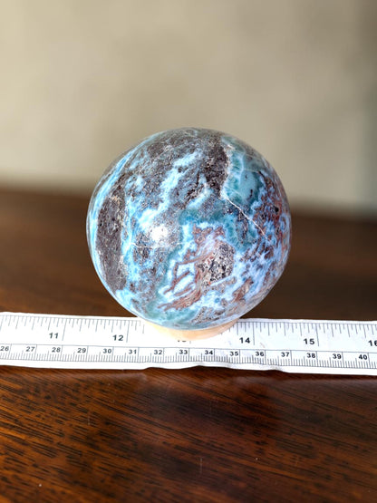 78 mm Larimar Polished Sphere Ball Dominican Blue Crystal Healing Display