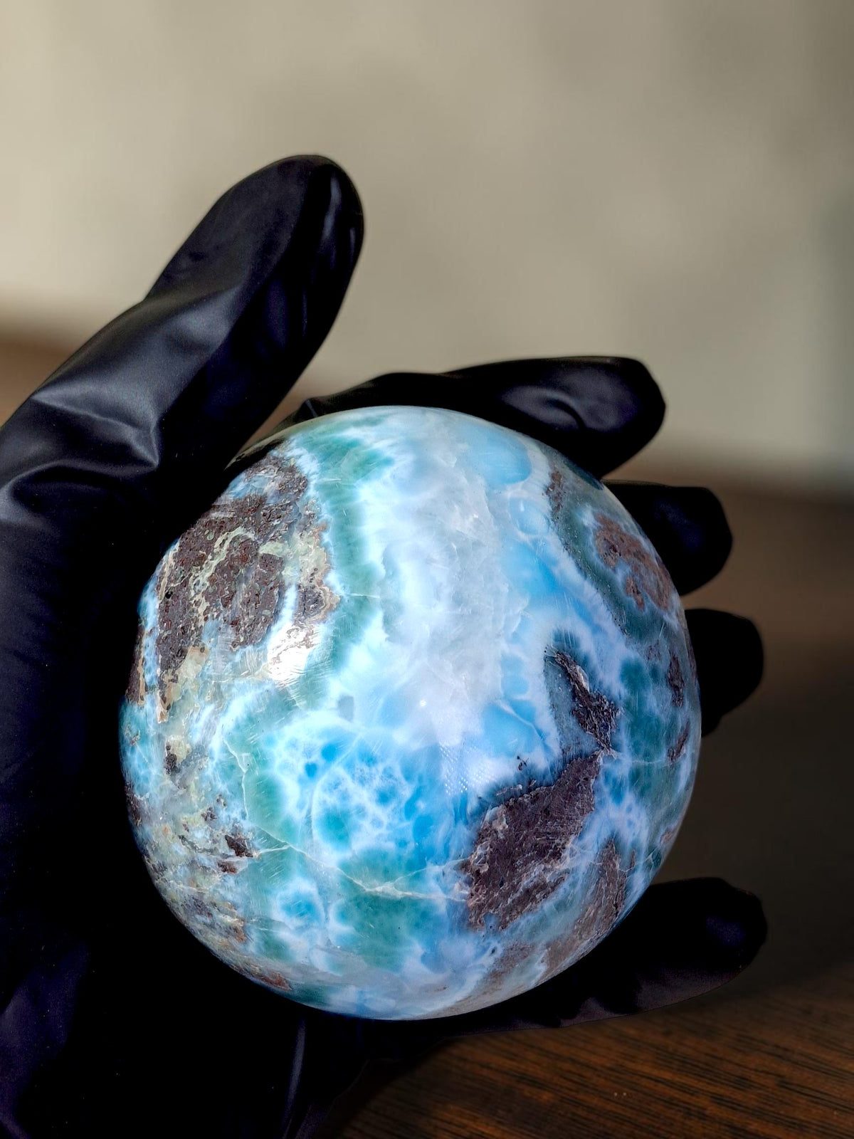 78 mm Larimar Polished Sphere Ball Dominican Blue Crystal Healing Display