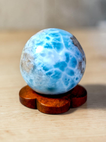 27 mm Larimar Polished Sphere Ball Dominican Blue Crystal Healing Display