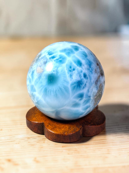 27 mm Larimar Polished Sphere Ball Dominican Blue Crystal Healing Display