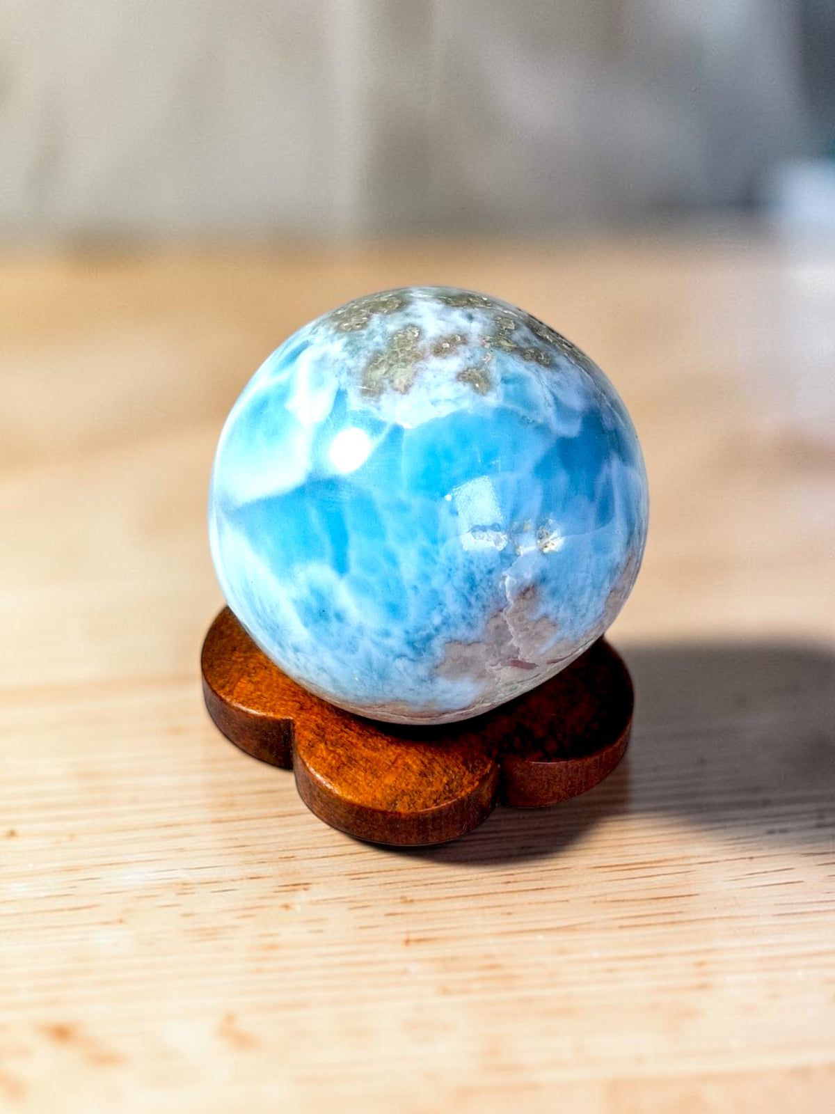 27 mm Larimar Polished Sphere Ball Dominican Blue Crystal Healing Display