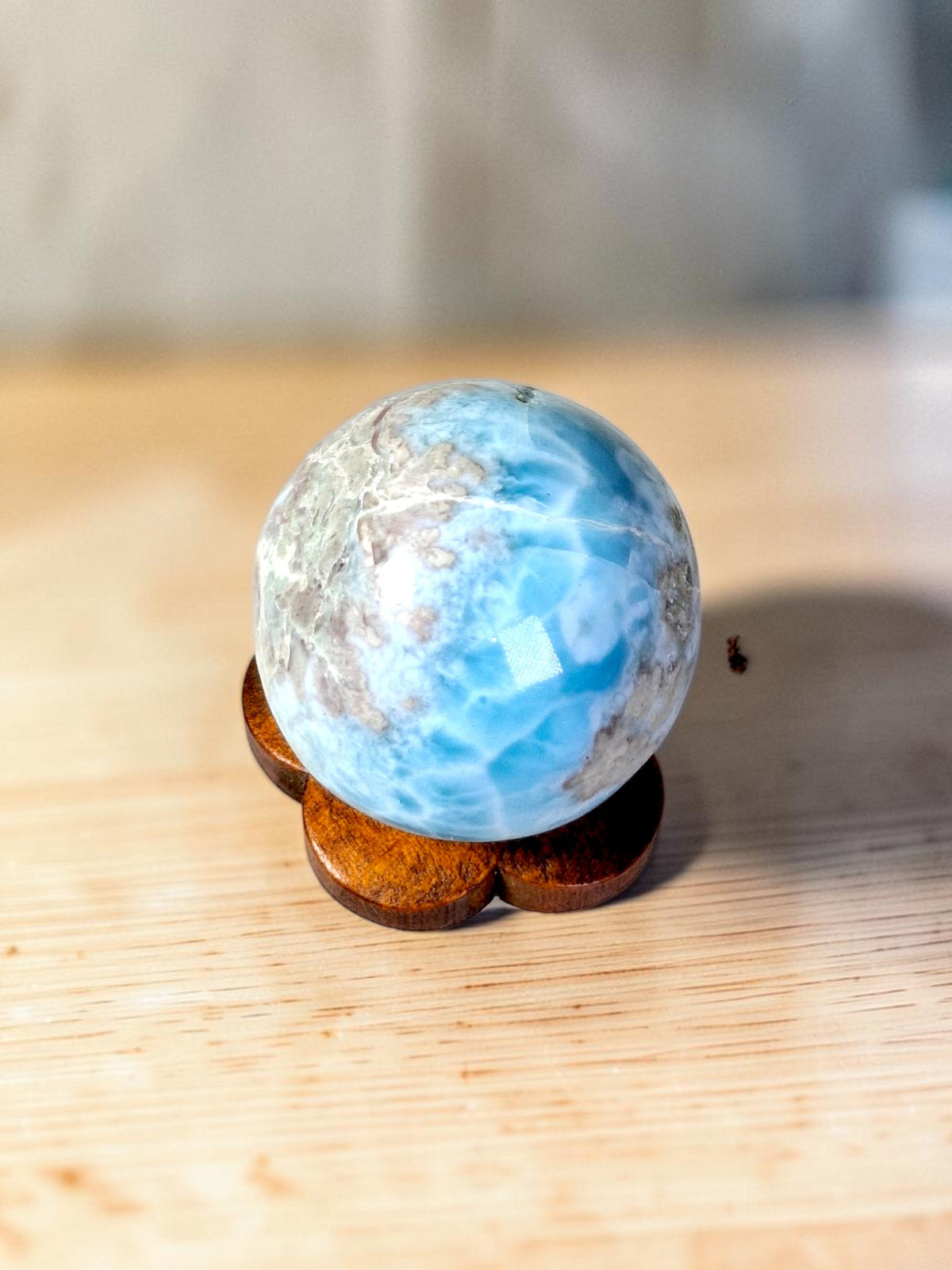 27 mm Larimar Polished Sphere Ball Dominican Blue Crystal Healing Display