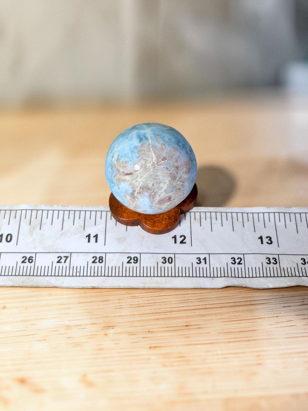 27 mm Larimar Polished Sphere Ball Dominican Blue Crystal Healing Display