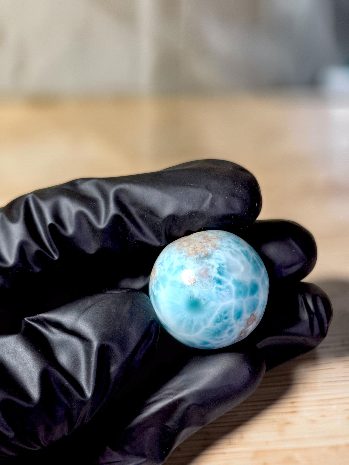 27 mm Larimar Polished Sphere Ball Dominican Blue Crystal Healing Display