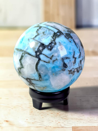 65 mm Larimar Polished Sphere Ball Dominican Blue Crystal Healing Display
