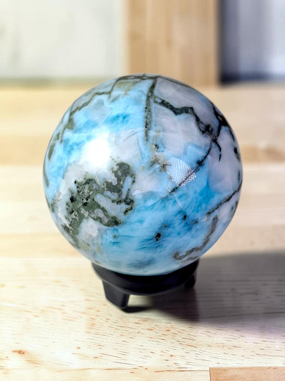 65 mm Larimar Polished Sphere Ball Dominican Blue Crystal Healing Display