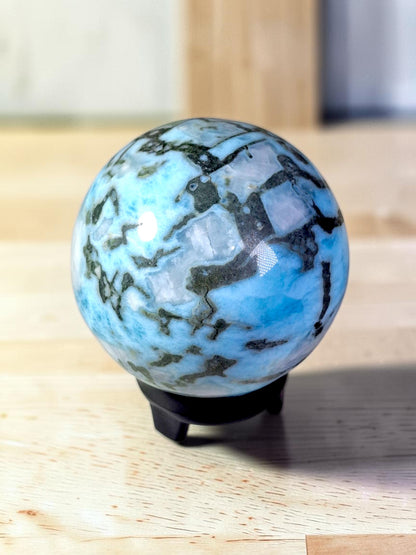 65 mm Larimar Polished Sphere Ball Dominican Blue Crystal Healing Display