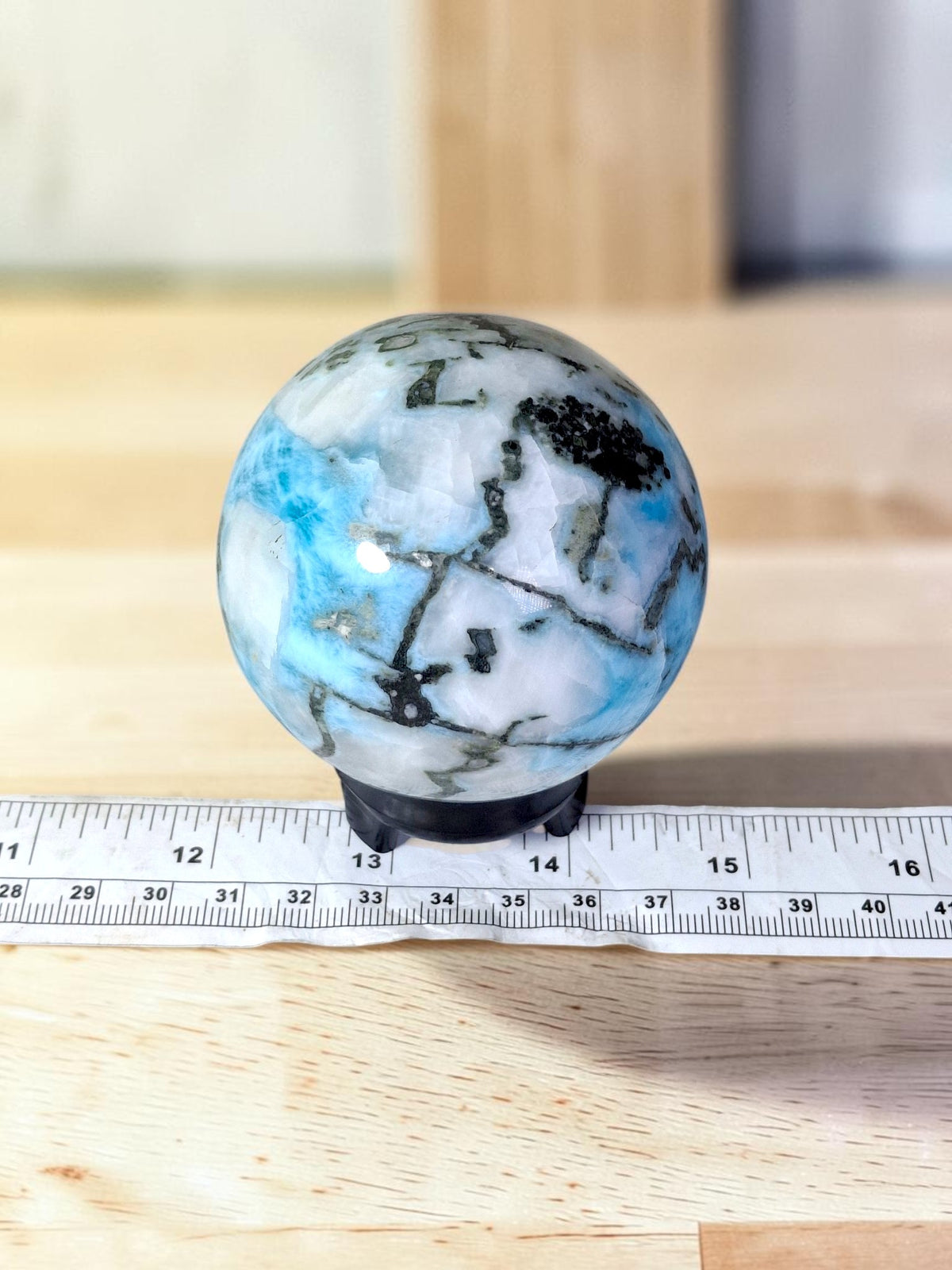 65 mm Larimar Polished Sphere Ball Dominican Blue Crystal Healing Display