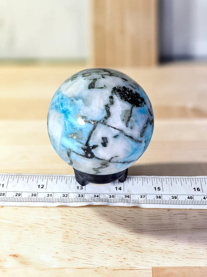 65 mm Larimar Polished Sphere Ball Dominican Blue Crystal Healing Display