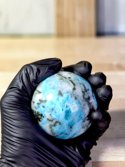 65 mm Larimar Polished Sphere Ball Dominican Blue Crystal Healing Display
