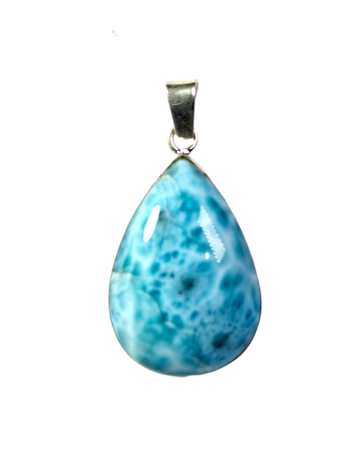 Larimar Pendant Sterling Silver  Natural Dominican Blue Gemstone Handmade