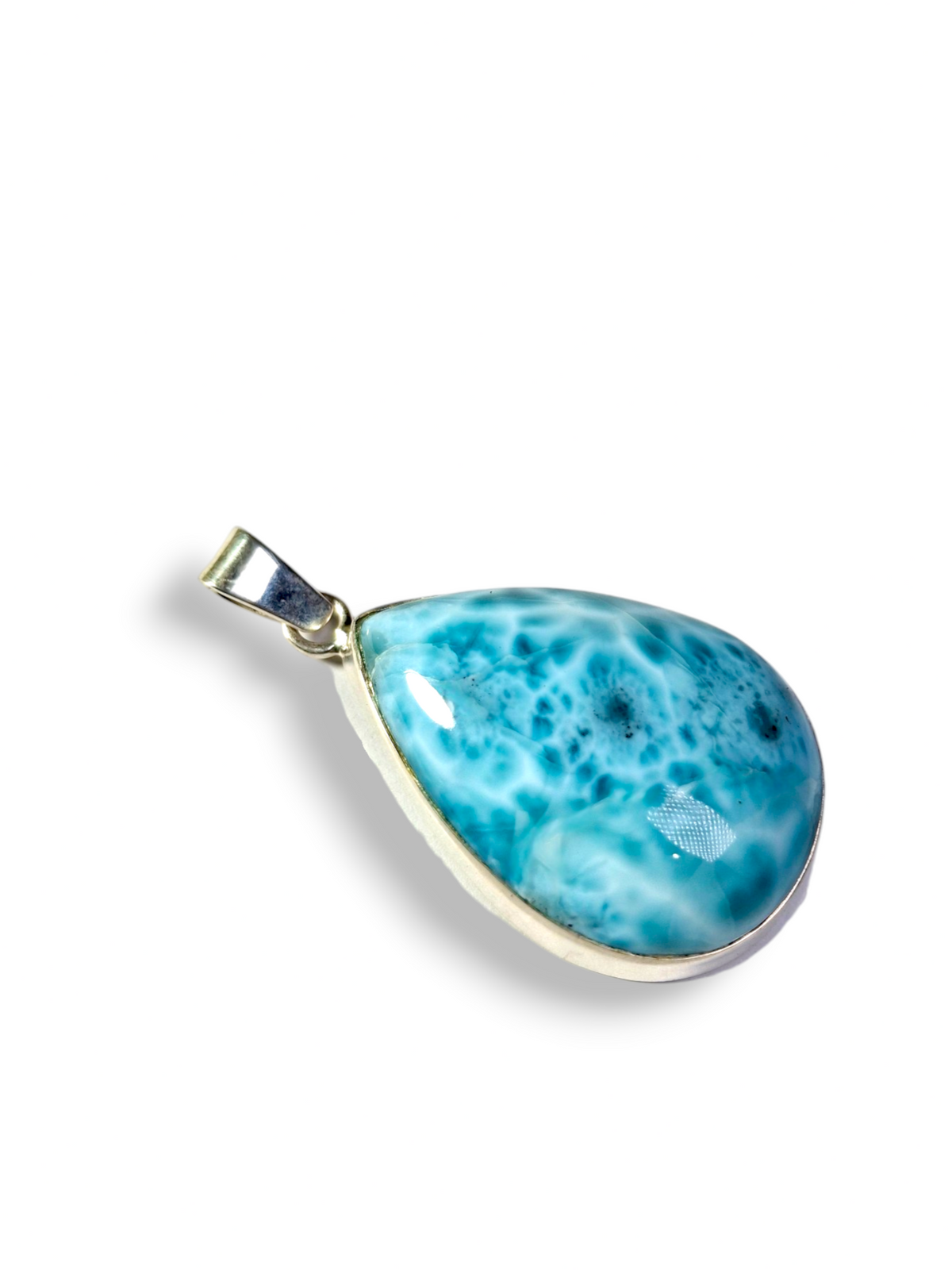 Pendentif Larimar Argent Sterling Pierre Précieuse Naturelle Bleue de République Dominicaine Fait Main