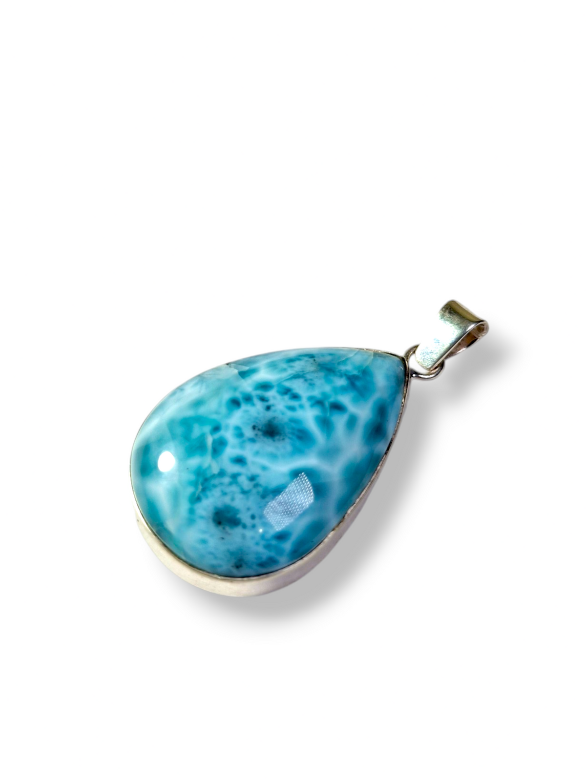 Pendentif Larimar Argent Sterling Pierre Précieuse Naturelle Bleue de République Dominicaine Fait Main