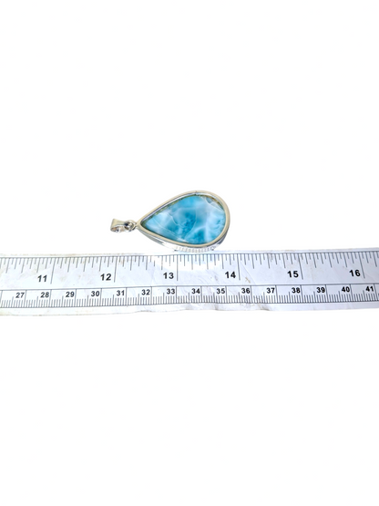 Pendentif Larimar Argent Sterling Pierre Précieuse Naturelle Bleue de République Dominicaine Fait Main
