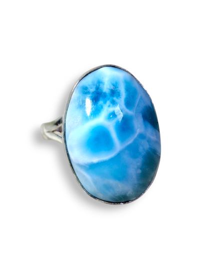 Bague triangulaire en larimar en argent sterling 925, pierre précieuse bleue dominicaine