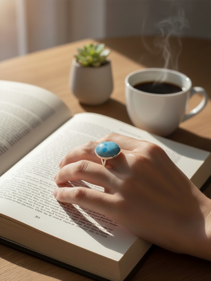Bague triangulaire en larimar en argent sterling 925, pierre précieuse bleue dominicaine
