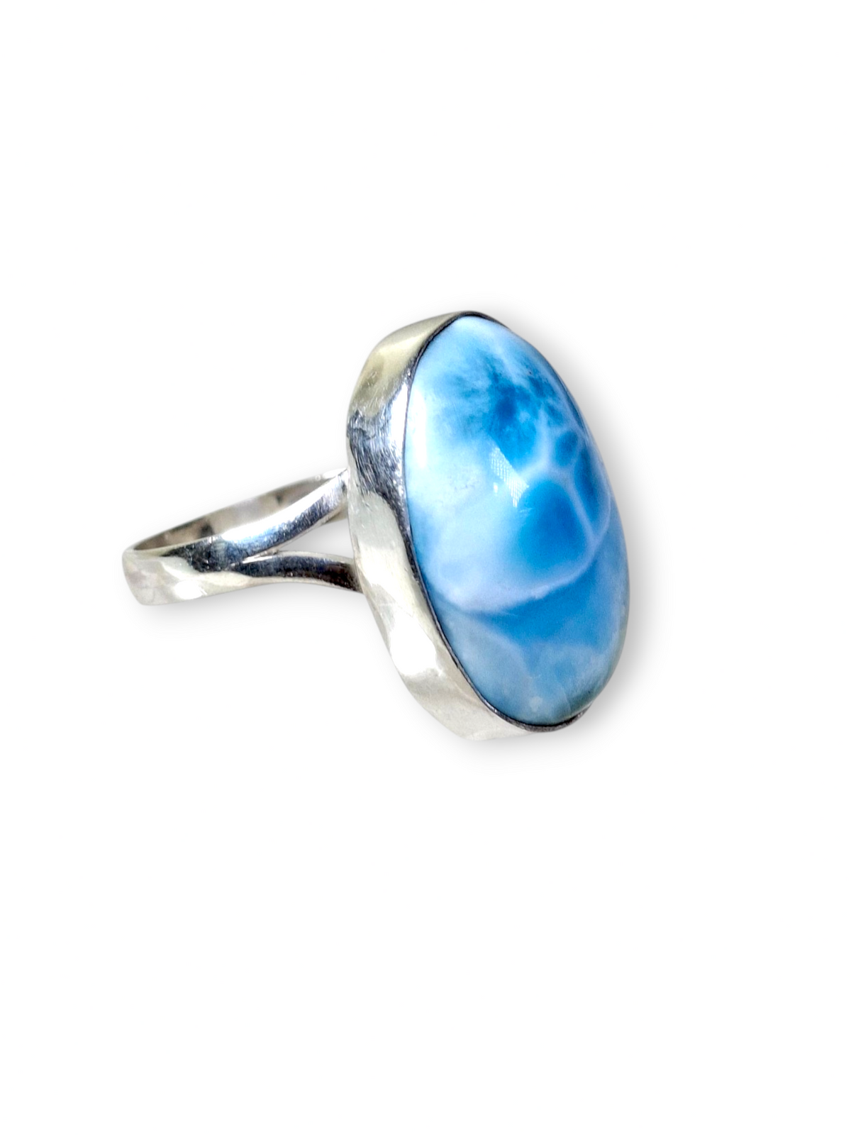 Bague triangulaire en larimar en argent sterling 925, pierre précieuse bleue dominicaine