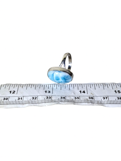 Bague triangulaire en larimar en argent sterling 925, pierre précieuse bleue dominicaine
