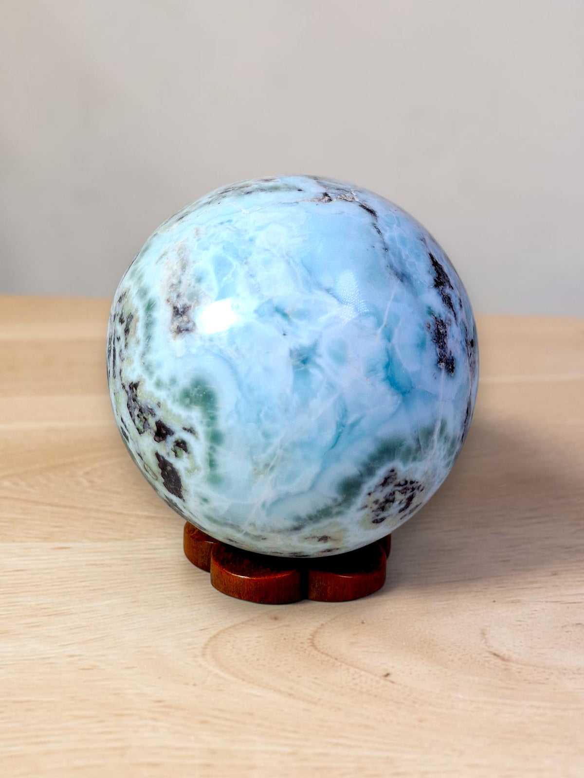 47 mm Larimar Polished Sphere Ball Dominican Blue Crystal Healing Display