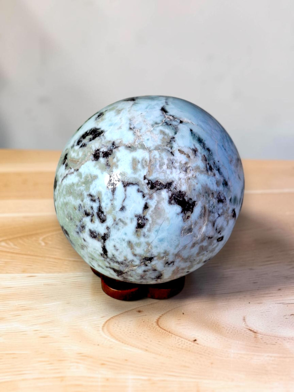 47 mm Larimar Polished Sphere Ball Dominican Blue Crystal Healing Display
