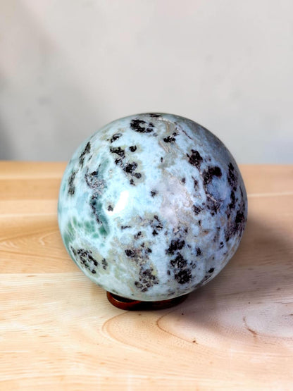 47 mm Larimar Polished Sphere Ball Dominican Blue Crystal Healing Display