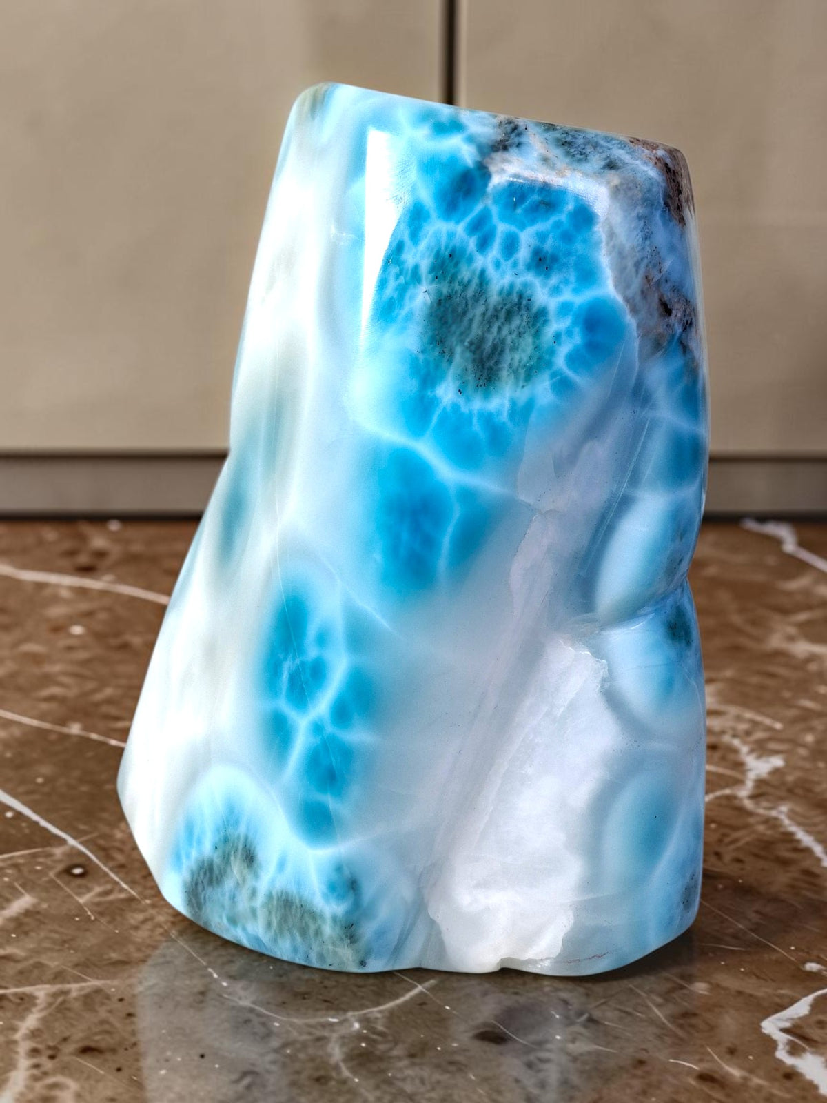 776g Natural Dominican Larimar Polished Freeform Sculpture Caribbean Blue Stone