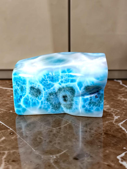776g Natural Dominican Larimar Polished Freeform Sculpture Caribbean Blue Stone