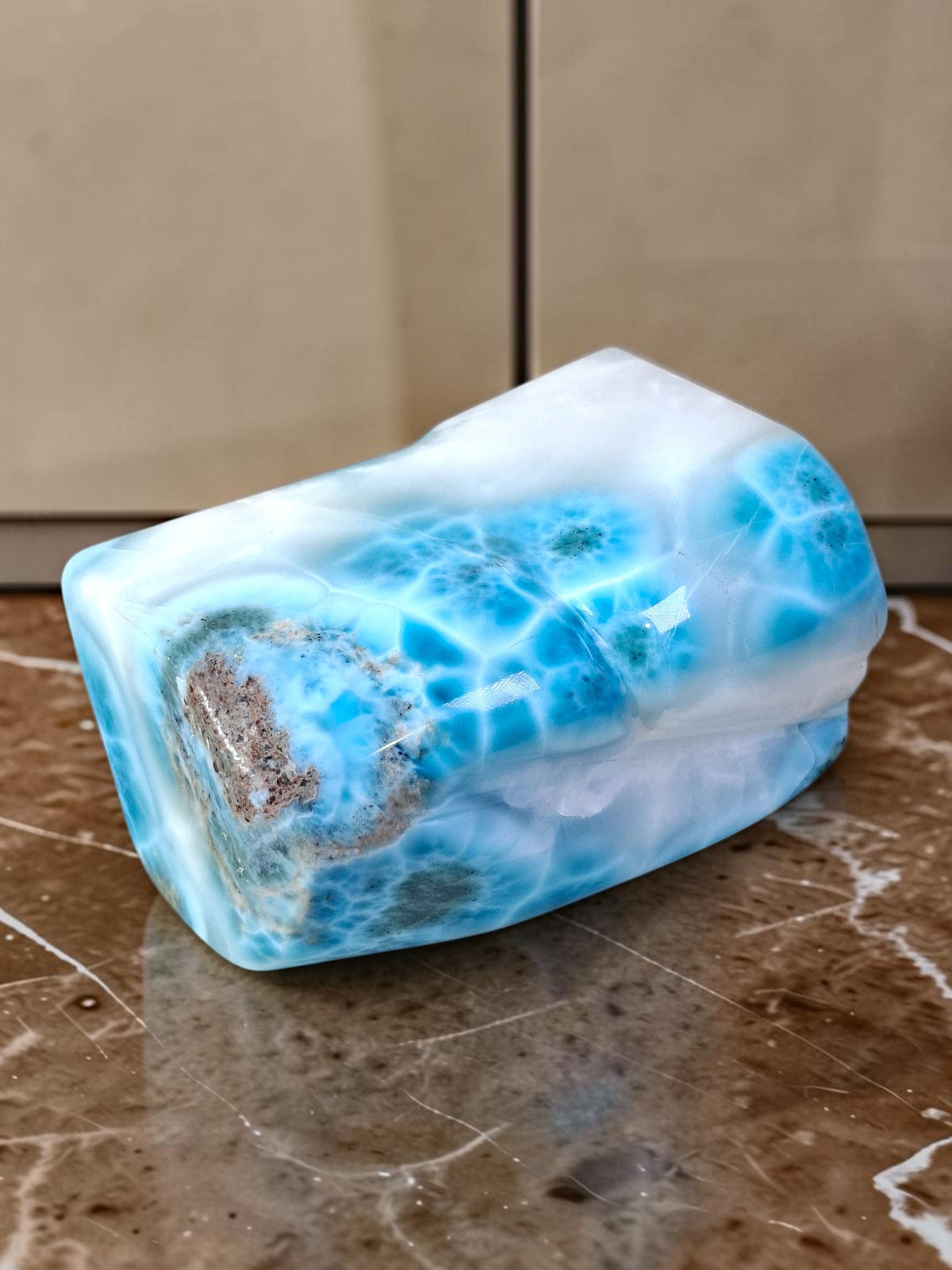 776g Natural Dominican Larimar Polished Freeform Sculpture Caribbean Blue Stone