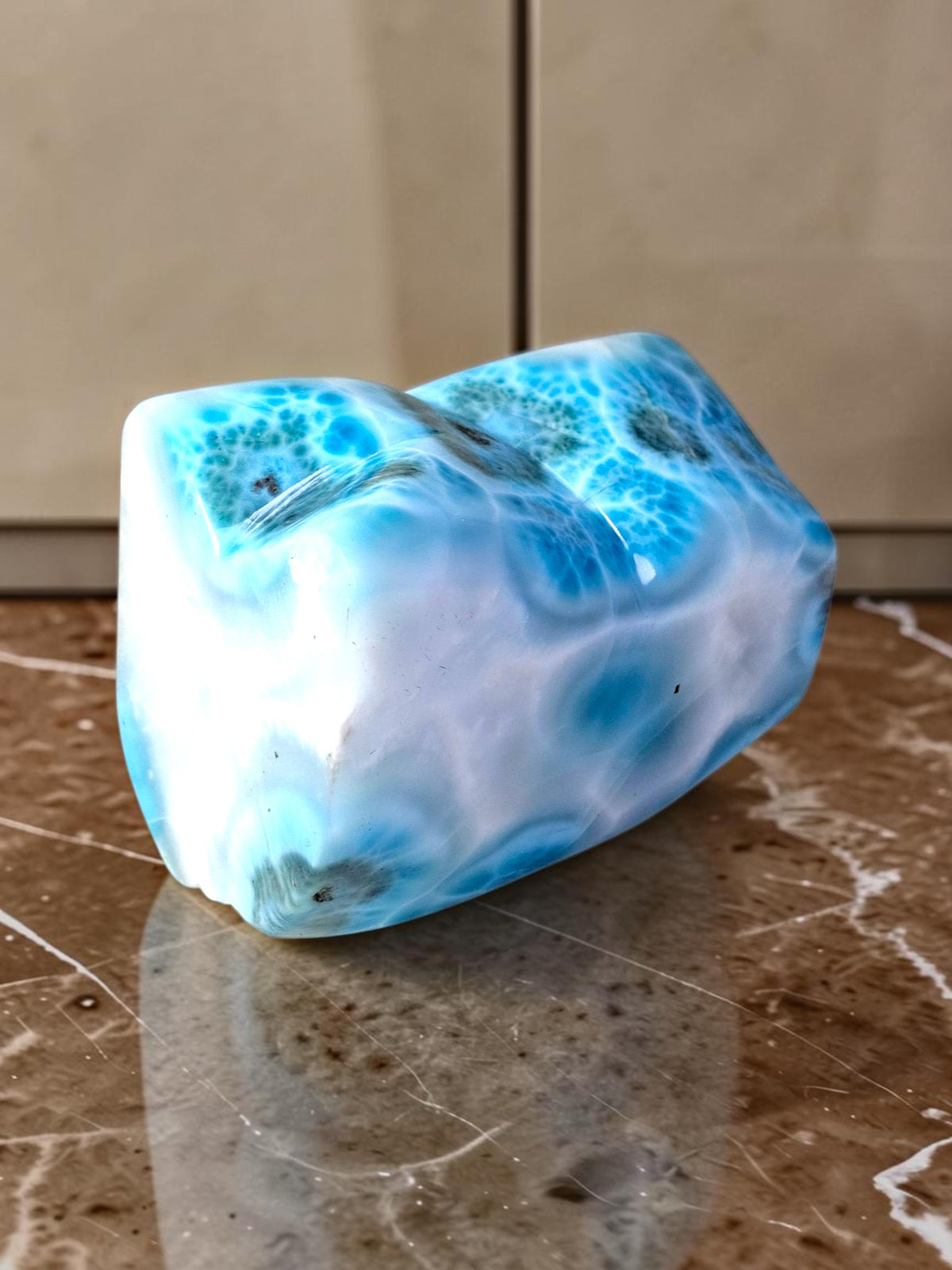 776g Natural Dominican Larimar Polished Freeform Sculpture Caribbean Blue Stone