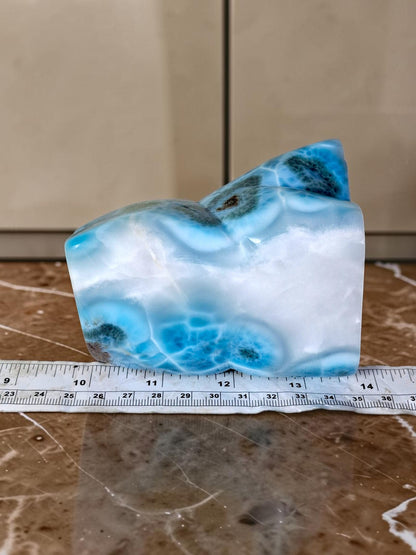 776g Natural Dominican Larimar Polished Freeform Sculpture Caribbean Blue Stone
