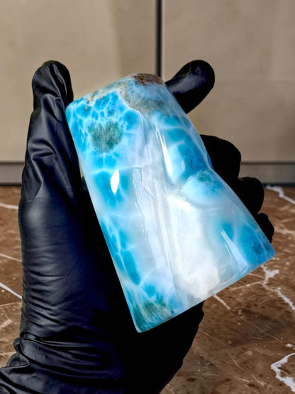 776g Natural Dominican Larimar Polished Freeform Sculpture Caribbean Blue Stone