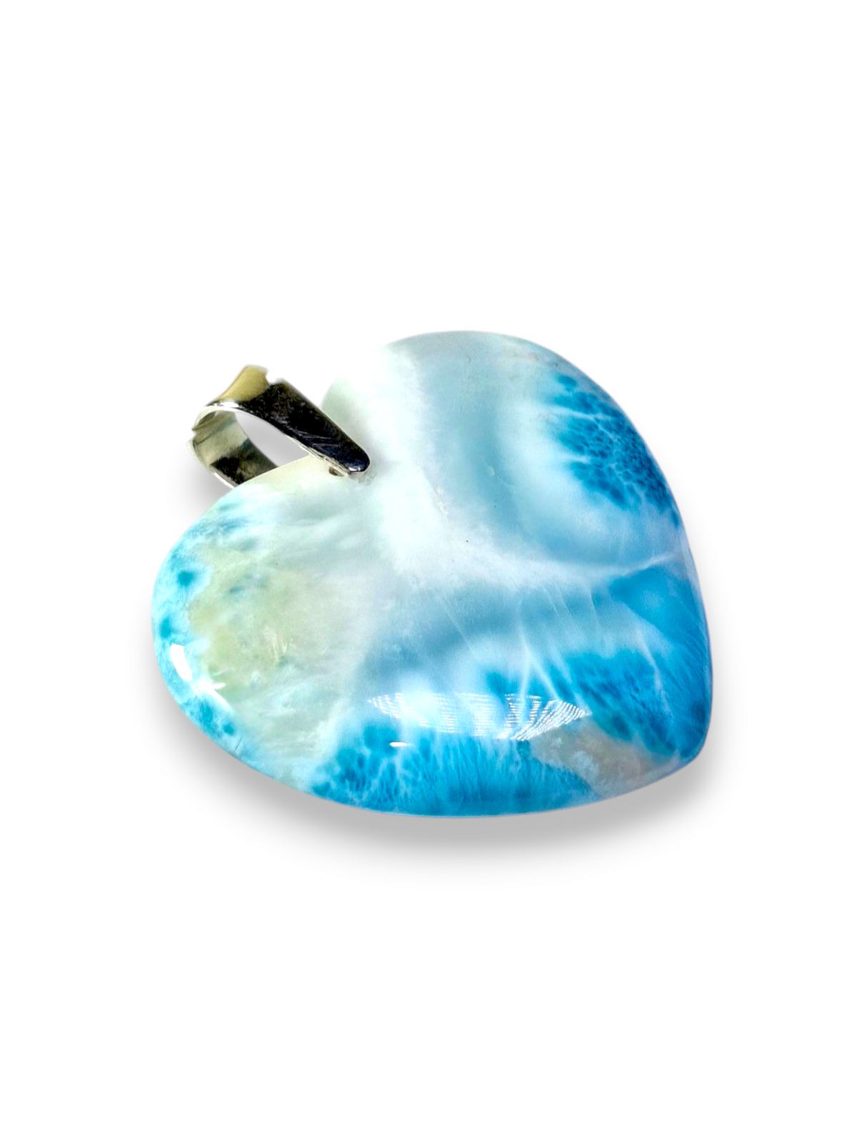 Large Double-Sided Natural Dominican Larimar Heart Pendant Sterling Silver Bail