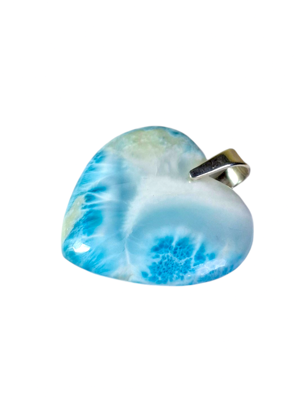 Large Double-Sided Natural Dominican Larimar Heart Pendant Sterling Silver Bail