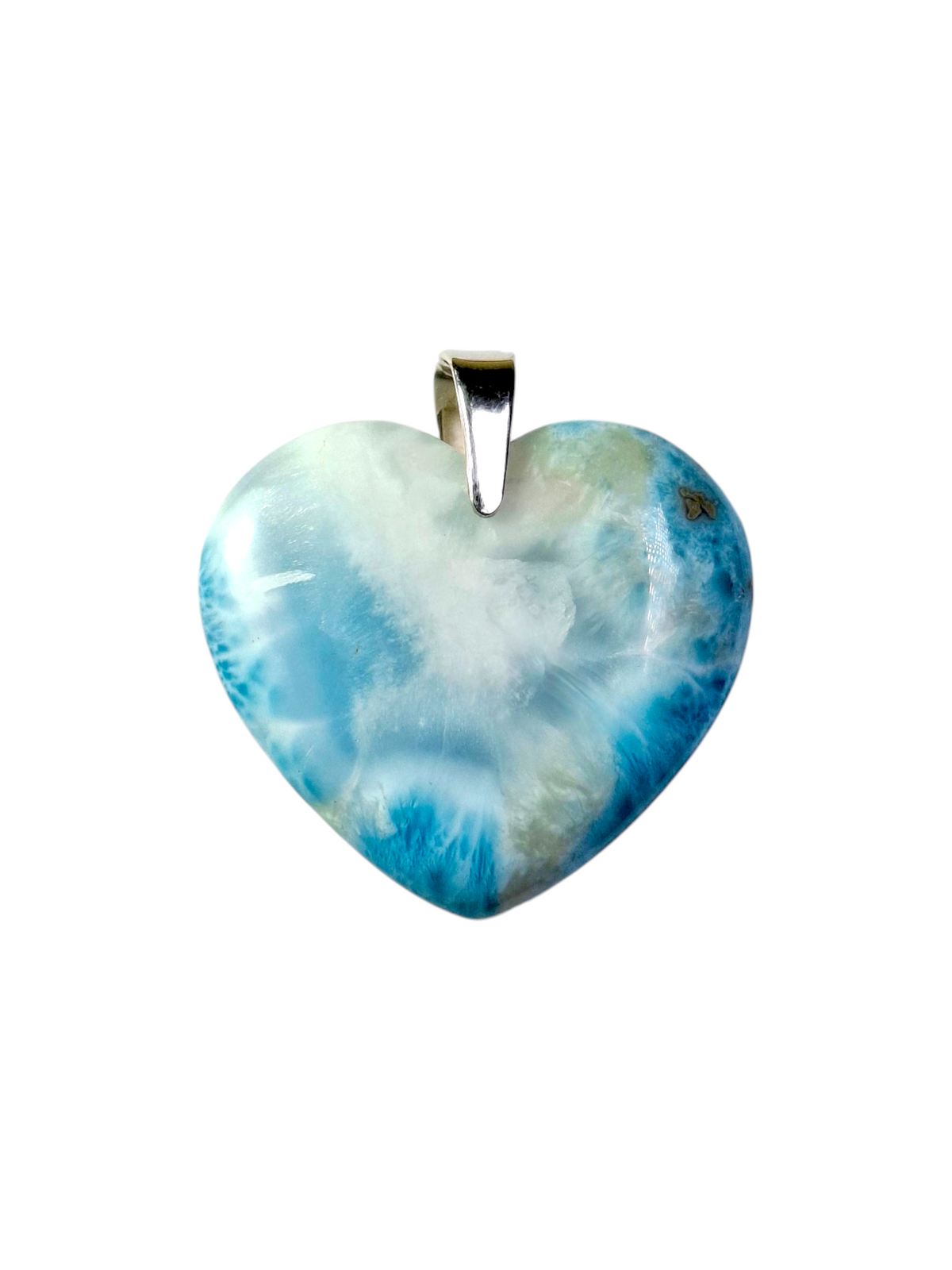 Large Double-Sided Natural Dominican Larimar Heart Pendant Sterling Silver Bail