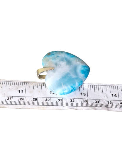 Large Double-Sided Natural Dominican Larimar Heart Pendant Sterling Silver Bail