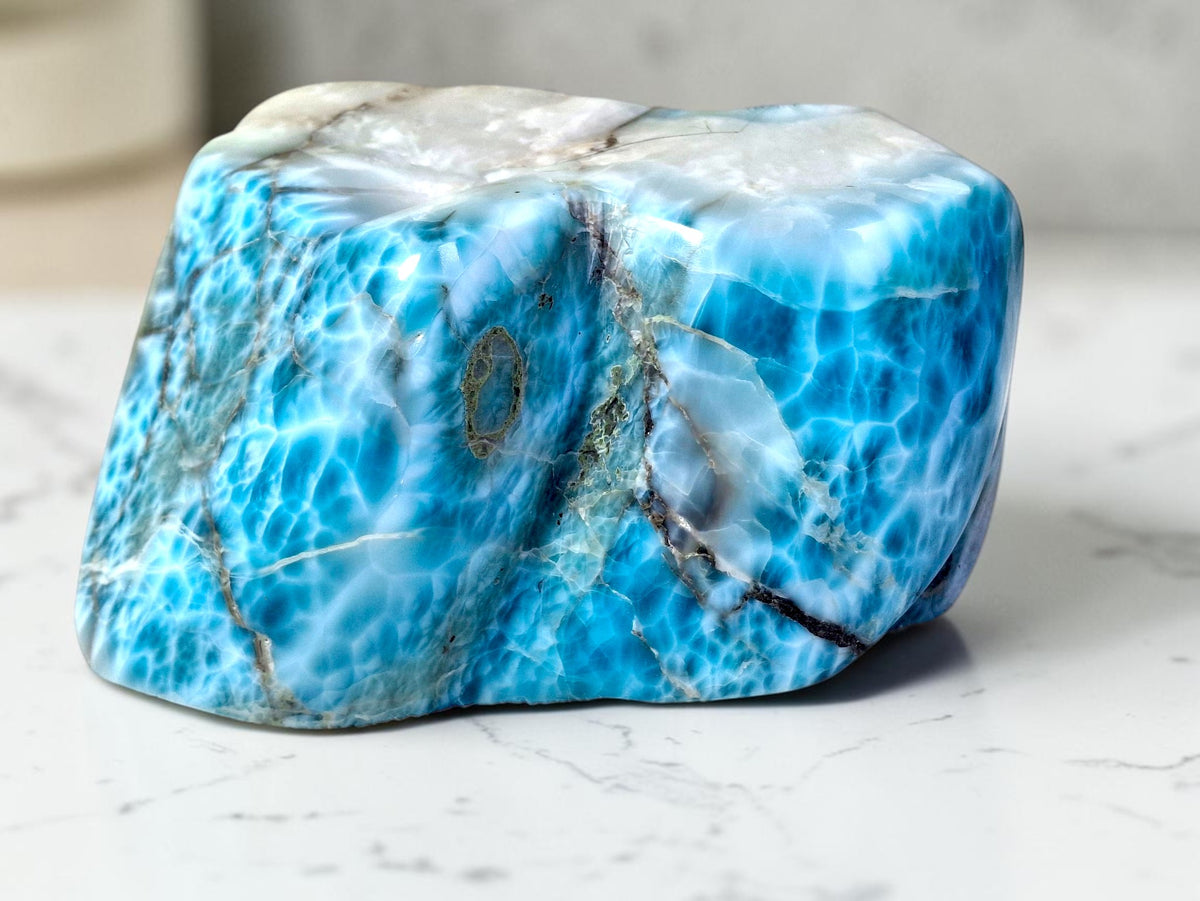 1294g Natural Dominican Larimar Polished Freeform Sculpture Caribbean Blue Stone