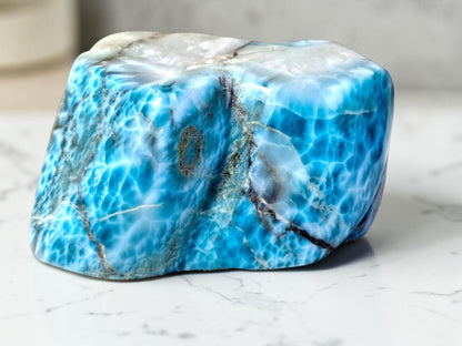 1294g Natural Dominican Larimar Polished Freeform Sculpture Caribbean Blue Stone