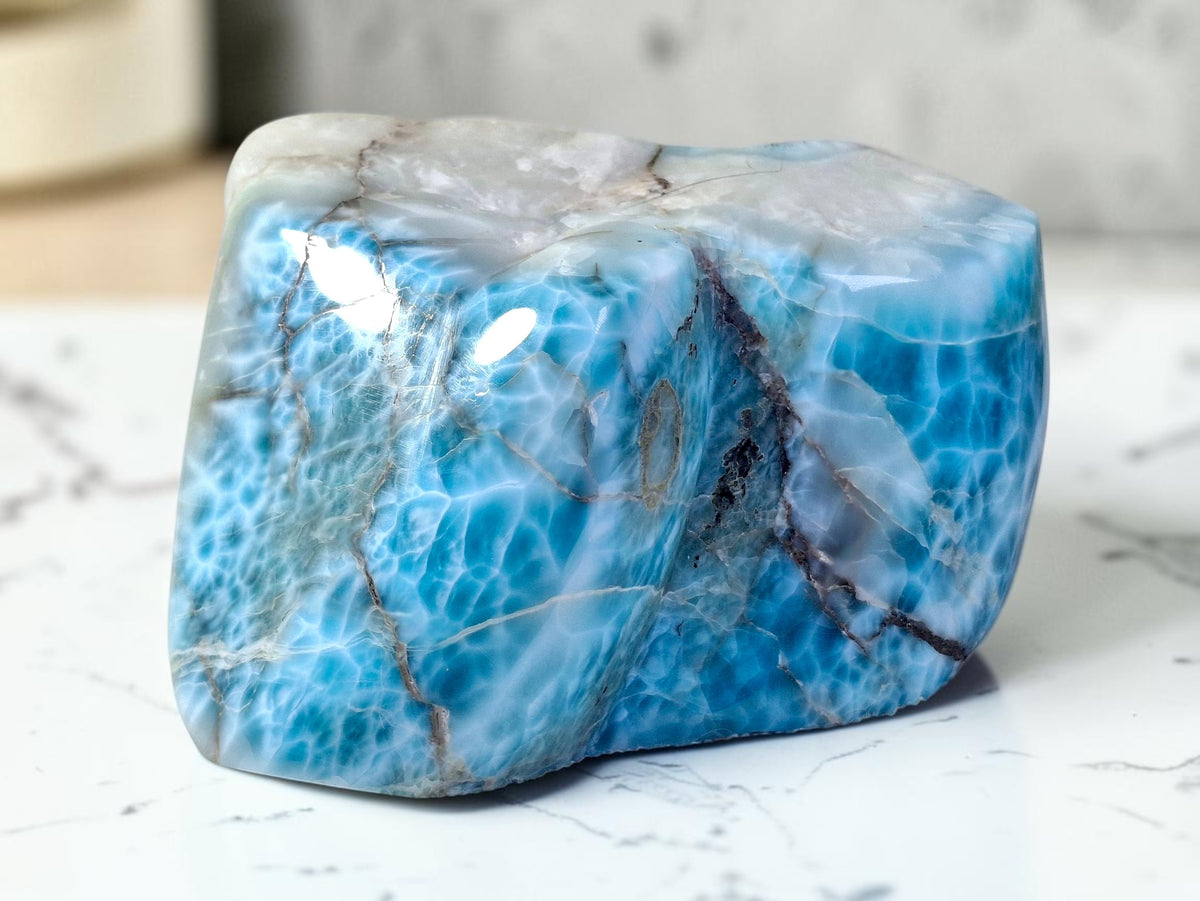 1294g Natural Dominican Larimar Polished Freeform Sculpture Caribbean Blue Stone