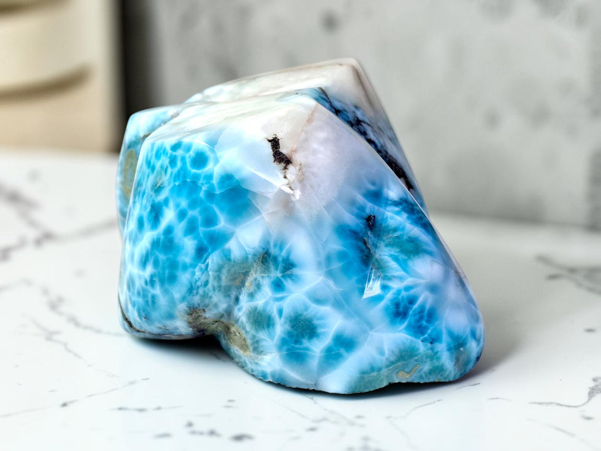 1294g Natural Dominican Larimar Polished Freeform Sculpture Caribbean Blue Stone