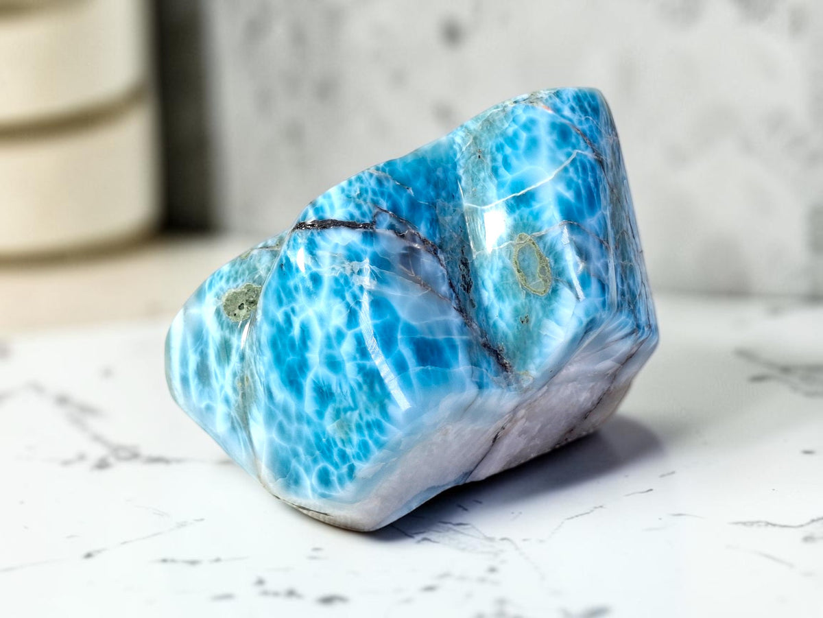 1294g Natural Dominican Larimar Polished Freeform Sculpture Caribbean Blue Stone