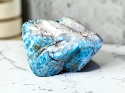 1294g Natural Dominican Larimar Polished Freeform Sculpture Caribbean Blue Stone