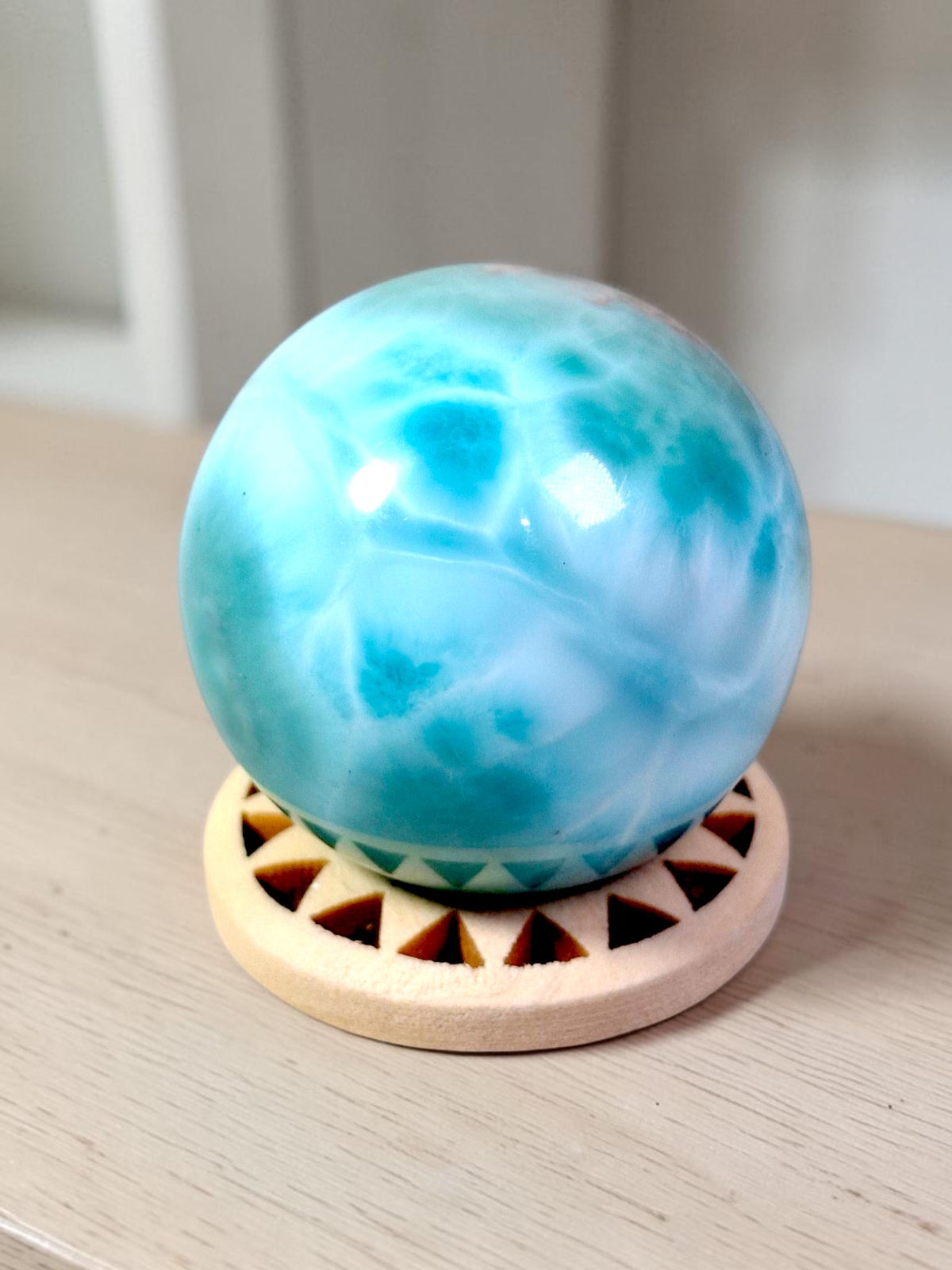35 mm Larimar Polished Sphere Ball Dominican Blue Crystal Healing Display