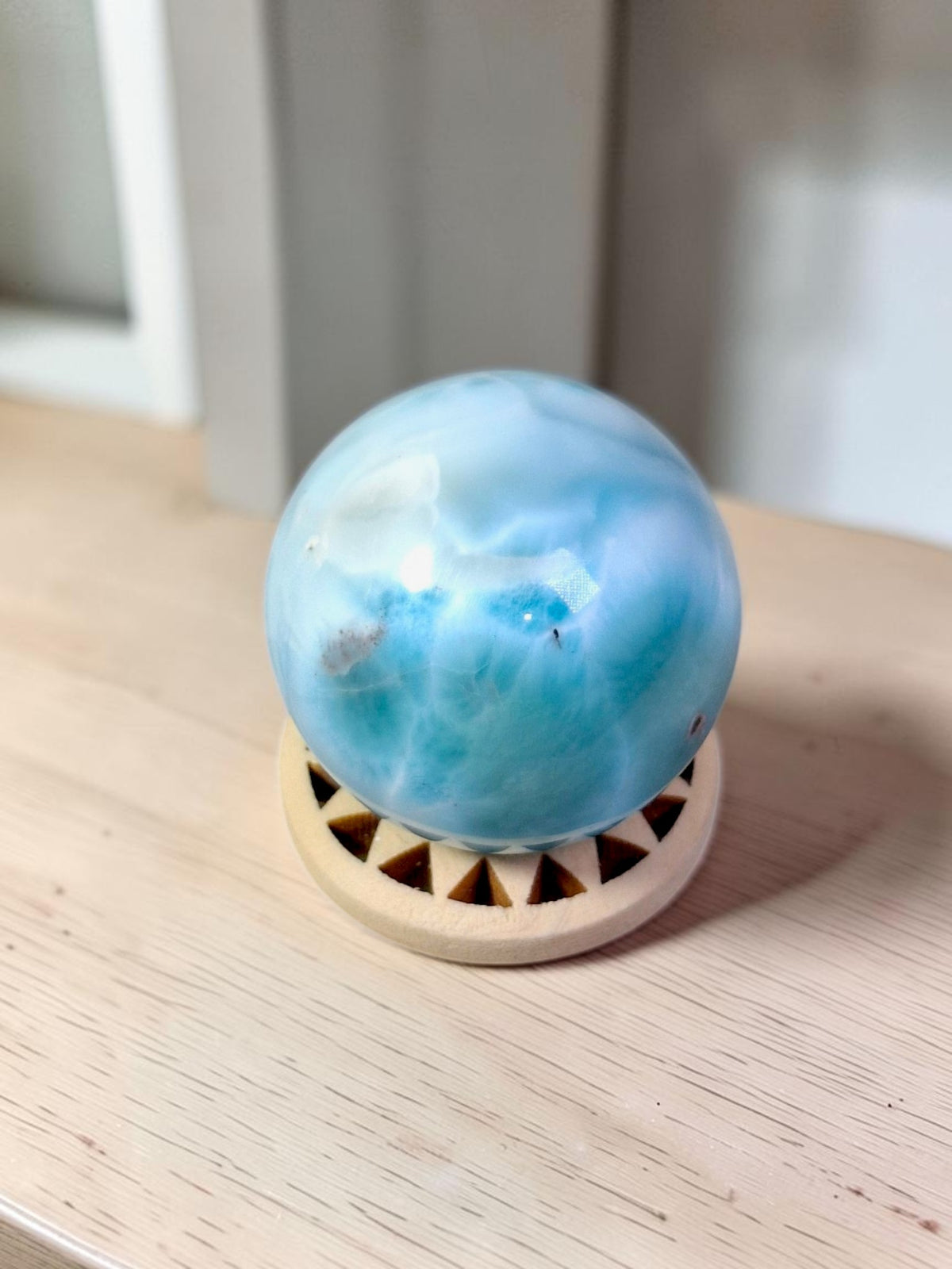 35 mm Larimar Polished Sphere Ball Dominican Blue Crystal Healing Display