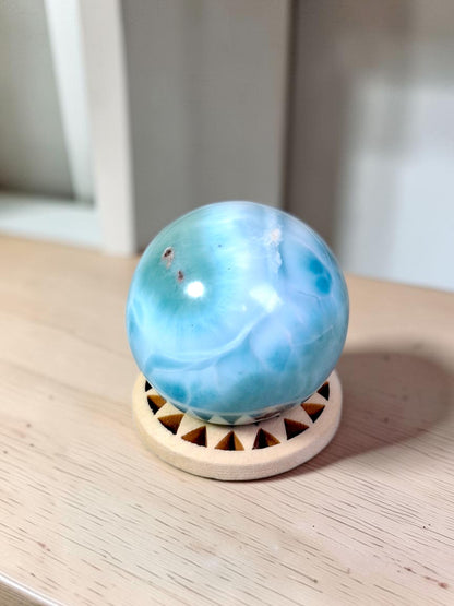 35 mm Larimar Polished Sphere Ball Dominican Blue Crystal Healing Display