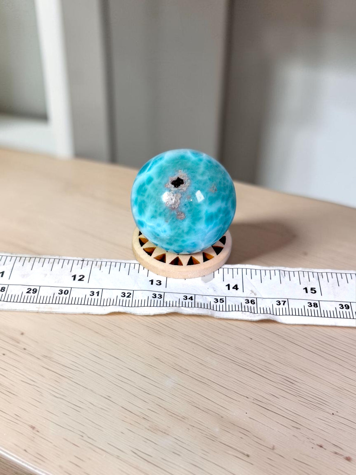 35 mm Larimar Polished Sphere Ball Dominican Blue Crystal Healing Display