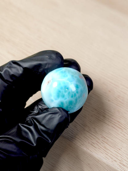 35 mm Larimar Polished Sphere Ball Dominican Blue Crystal Healing Display