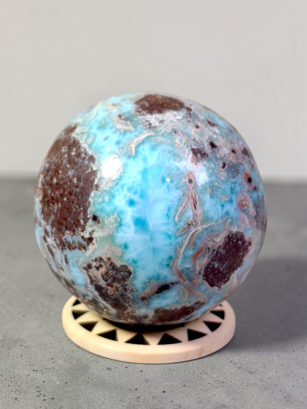 64 mm Larimar Polished Sphere Ball Dominican Blue Crystal Healing Display