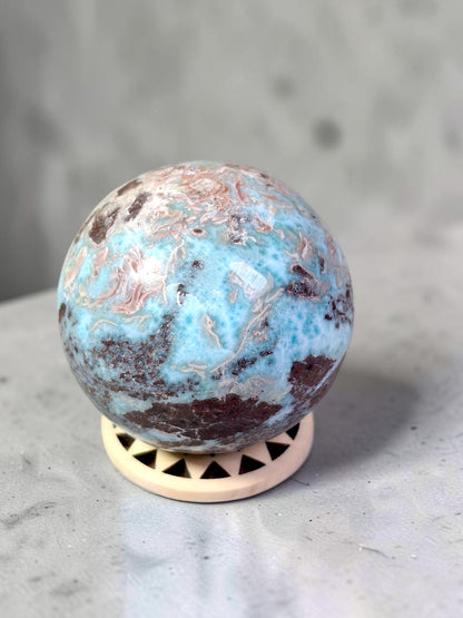 64 mm Larimar Polished Sphere Ball Dominican Blue Crystal Healing Display