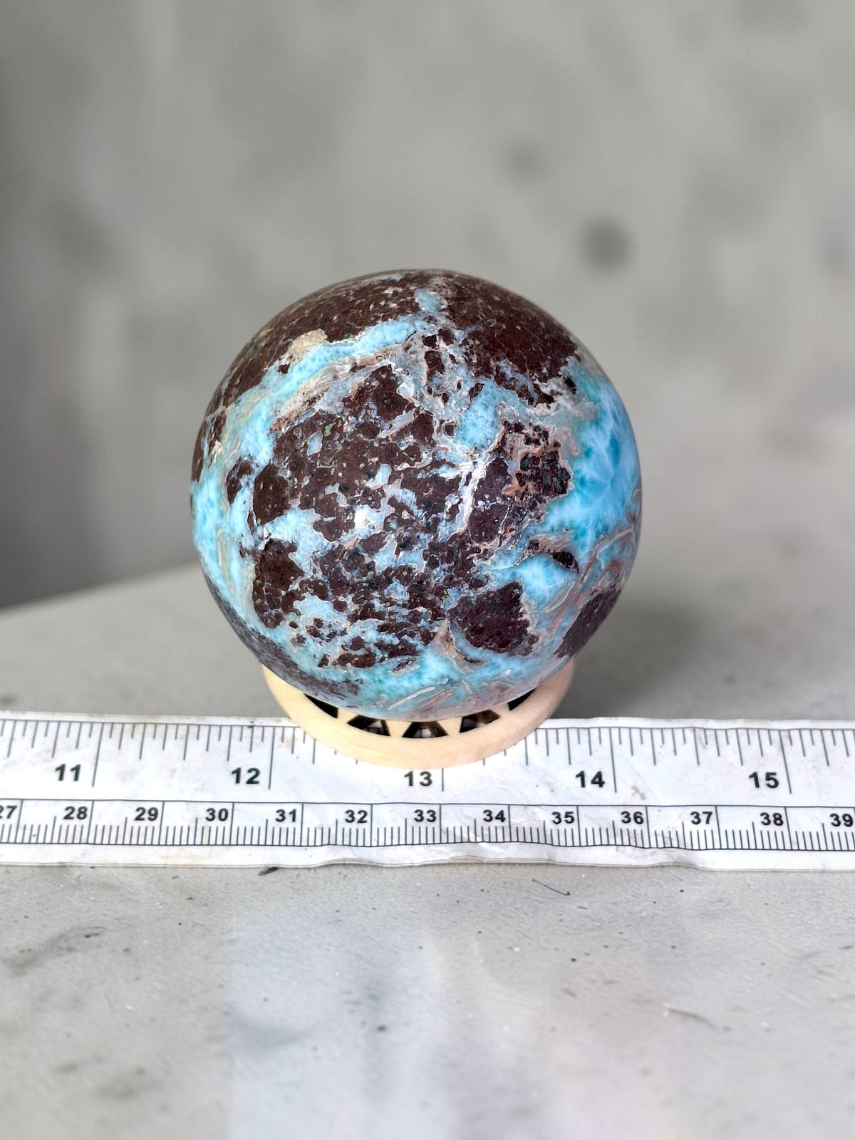 64 mm Larimar Polished Sphere Ball Dominican Blue Crystal Healing Display