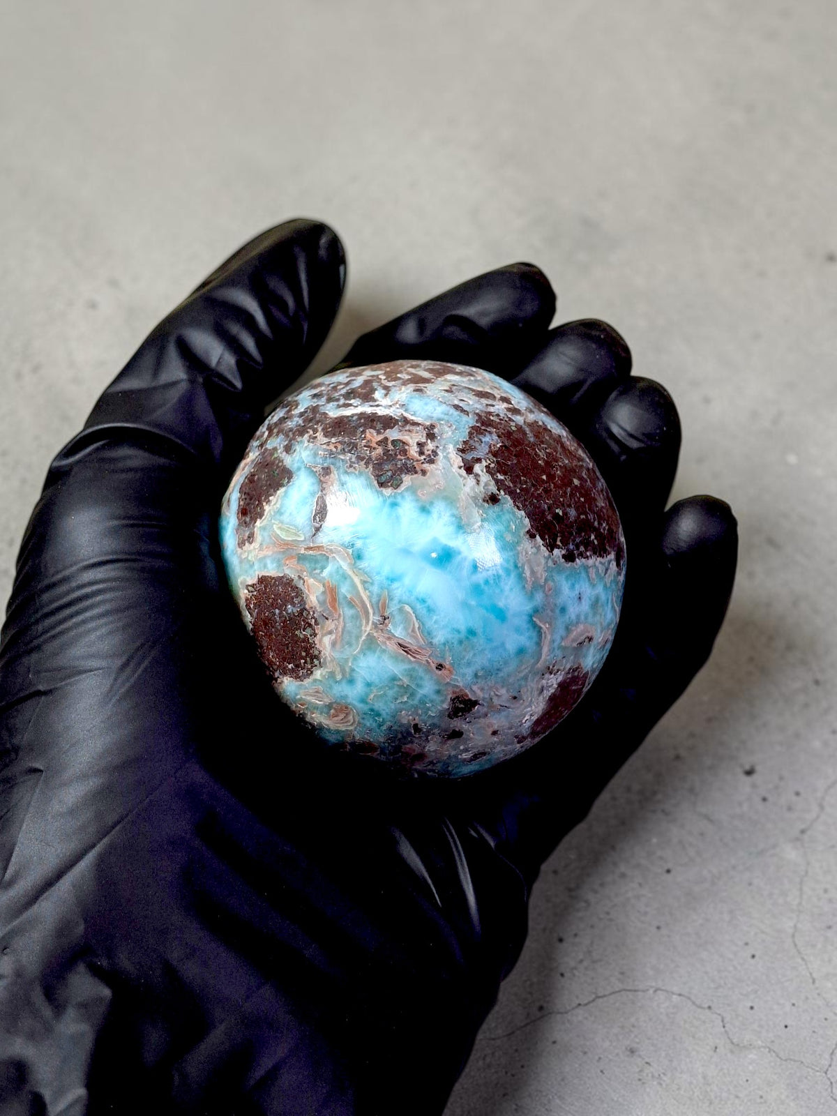 64 mm Larimar Polished Sphere Ball Dominican Blue Crystal Healing Display